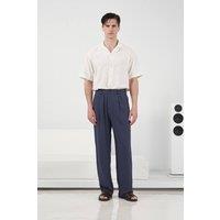 Giesto Men's Elastic Waist Straight Leg Pleated Pants in Navy | Size: Medium