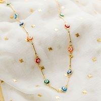The Colourful Aura Women's Evil Eye Charm Choker Multicolour Beads Metal Finish Necklace in Gold | Size: 14 inches