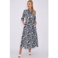 Love Sunshine Women's Navy Leaf Print Maxi Shirt Dress | Size: 20