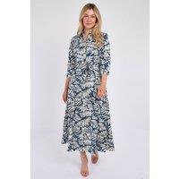 Love Sunshine Women's Navy Leaf Print Maxi Shirt Dress | Size: 20