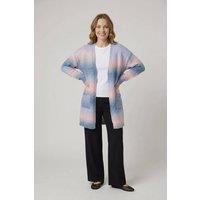 Izabel London Women's Striped Textured Longline Cardigan in Blue | Size: Medium/Large