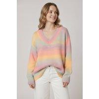 Izabel London Women's Striped Drop Shoulder V-Neck Jumper in Yellow | Size: Medium/Large