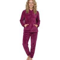 Indigo Sky Women's Soft & Cosy Zig Zag Fleece Hooded Pyjama Set in Burgundy | Size: Large