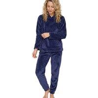 Indigo Sky Women's Soft & Cosy Zig Zag Fleece Hooded Pyjama Set in Navy | Size: XL