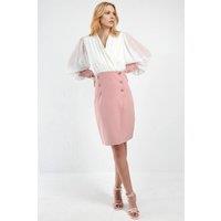 MSN Collection Women's V-neck Color Blocked Mini Dress in Light Pink | Size: Large