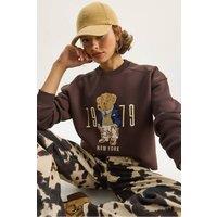 Bianco Lucci Women's Relaxed Fit Printed Crew Neck Sweatshirt in Chocolate | Size: Large