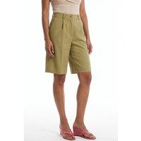 Pucka Women's High-Waist Wide-Leg Tailored Shorts in Khaki | Size: Medium