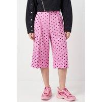 Pucka Women's High-Waist Polka Dot Capri Shorts in Bright Pink | Size: Small