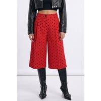 Pucka Women's High-Waist Polka Dot Capri Shorts in Red | Size: Medium
