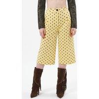 Pucka Women's High-Waist Polka Dot Capri Shorts in Lemon | Size: Large