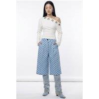Pucka Women's High-Waist Polka Dot Capri Shorts in Baby Blue | Size: Medium