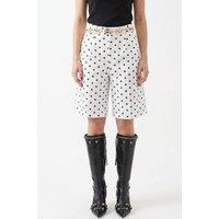 Pucka Women's High-Waist Wide-Leg Polka Dot Shorts in Off-White | Size: Medium
