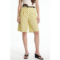 Pucka Women's High-Waist Wide-Leg Polka Dot Shorts in Lemon | Size: Medium