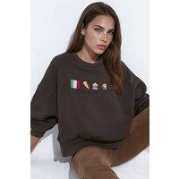 Hiccup Women's Embroidered Relaxed Fit Sweatshirt in Chocolate | Size: XL