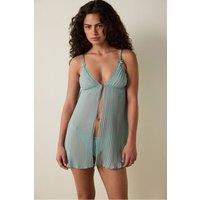 Penti Women's Striped Chiffon Pleated Wire-Free Babydoll in Mint | Size: Large