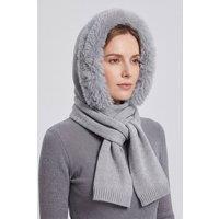 Vellin Women's Acrylic Blend Knitted Hooded Scarf with Faux Fur Trim in Grey