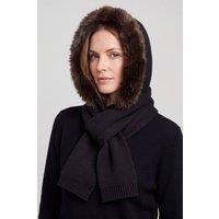Vellin Women's Acrylic Blend Knitted Hooded Scarf with Faux Fur Trim in Brown