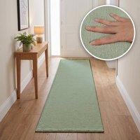 THE RUGS Washmellow Washable Plain Runner Rug Non Slip Low Pile Hallway in Light Green | Size: 80 cm x 280 cm