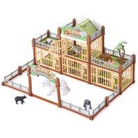 Living and Home 134-Piece Zoo Animal Figurine Building Toy Set for Children in Brown