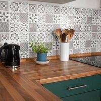 D-C-Fix Oriental Tiles Self Adhesive Vinyl Wall Tiles Pack of 6 (0.56sqm) in Grey | Size: 305mm x 305mm