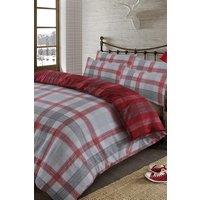 OHS Boston Brushed Cotton Duvet Cover Pillowcase Bedding Set in Red | Size: Single