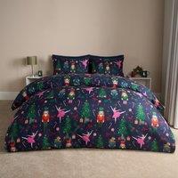 OHS Nutcracker Duvet Cover Set Quilt Xmas Reversible Christmas Bedding in Dark Navy | Size: King