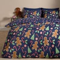 OHS Gingerbread Man Reversible Bedding Set Duvet Cover with Pillowcase in Navy | Size: Single