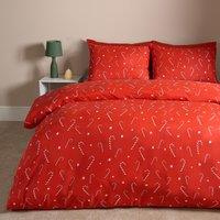 OHS Xmas Candy Cane Bedding Set Duvet Cover with Pillowcase in Red | Size: Single