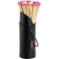Lemon Pavilion Furniture and Decor Matchstick Holder with 60 Matches, Steel/Wood, L7 x W7 x H24 cm, Black