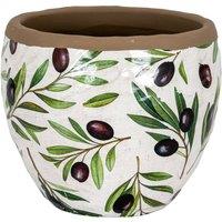 Lemon Pavilion Furniture and Decor Verdal Olive Medium Planter - Ceramic - L18xW18xH16 cm - Green/White in White