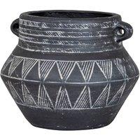 Lemon Pavilion Furniture and Decor Etched Collection Pot with Handle - Ceramic - L20xW20xH16 cm - Black
