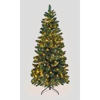 Shatchi 5FT Pre-Lit Warm White LED Green Christmas Slim Pine Narrow Tree With Metal Stand