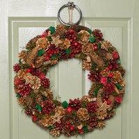 Samuel Alexander 50cm Red Hanging Christmas Wreath with Red Berries & Pinecones