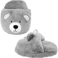 Crystals 2L Hot Water Bottle Foot Warmer with Plush Teddy Cover Slippers in Light Grey