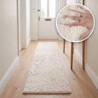 THE RUGS Lush Shaggy Plain Runner Rug Washable Non Slip Stain Resistant Hallway in Cream | Size: 80 cm x 280 cm