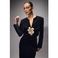 Coast Women's Muse Velvet Cropped Jacket With 3D Floral Detail in Black | Size: 16