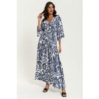HOXTON GAL Women's Oversized V Neck Detailed Maxi Dress in Navy