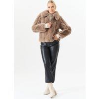 Gini London Women's Stone Zip Front Faux Fur Short Jacket | Size: Medium/Large