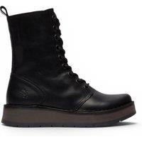 Infinity Leather Women's Fly London RAMI043 Casual Leather Lace-up Ankle Dress Boots in Black | Size: 7