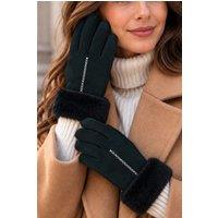 Fenland England Women's Real Sheepskin Suede Gloves with Fur in Bottle Green | Size: Medium/Large