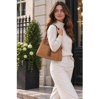 Brampton London Women's Real Suede Leather Shoulder Bag with Tassel Charm in Tan