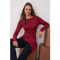 WOVCOR Women's Asymmetric Textured Knit Blouse With Soft Draped Hem in Burgundy | Size: XS
