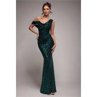 Goddiva Women's Sequin Cowl One Shoulder Maxi Dress in Emerald | Size: 10