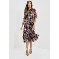 Finery London Women's Jennifer Chiffon Ruched Waist Midi Dress in Navy | Size: 8