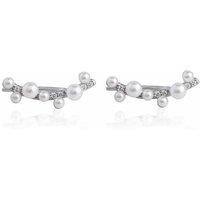 Angel Barocco Women's Minimalist Freshwater Pearl Climber Earrings - Gold in Silver