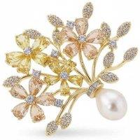 Angel Barocco Women's Vintage Floral Zircon & Pearl Brooch - Gold