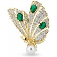 Angel Barocco Women's Elegant Zircon Butterfly Pearl Brooch - Gold