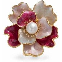 Angel Barocco Women's Enamel Peony Freshwater Pearl Brooch - Pink