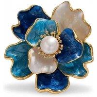Angel Barocco Women's Enamel Peony Freshwater Pearl Brooch - Pink in Blue