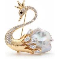 Angel Barocco Women's Swan Baroque Pearl Brooch - Silver in Gold